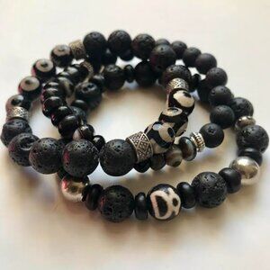 Dzi beads and natural stones healing stretch bracelets set of 3